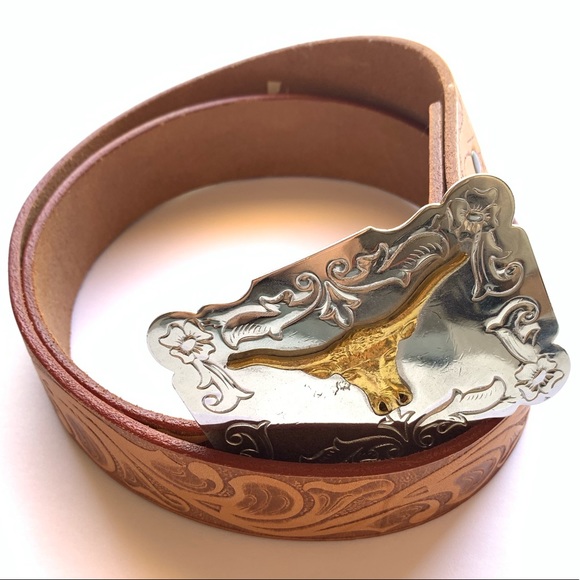 Country Western Longhorn Bull Riding Buckle Belt - Picture 2 of 8